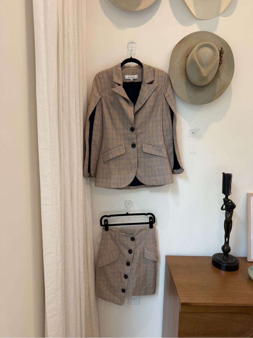 Elliatt Beige Plaid Two-Piece Skirt Set